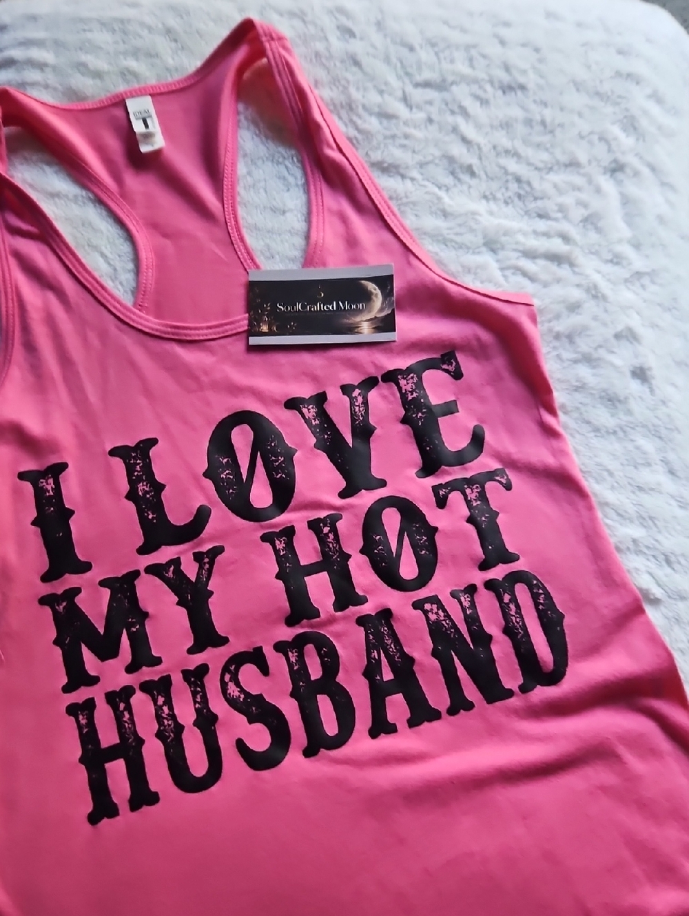 SoulCraftedMoon Pink Racerback Tank Top - I Love My Hot Husband
